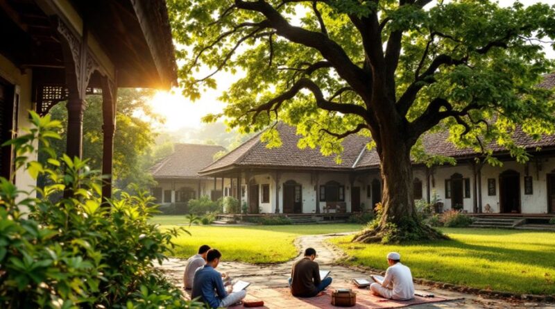 Santri belajar di pesantren dengan suasana tenang.