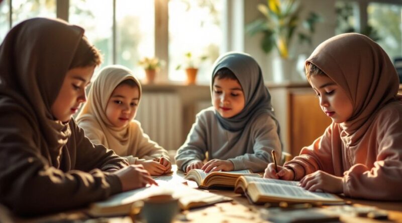 Kelas tenang dengan siswa menghafal Al-Quran.