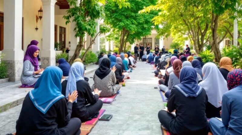 Santri belajar di pondok pesantren dengan suasana tenang.