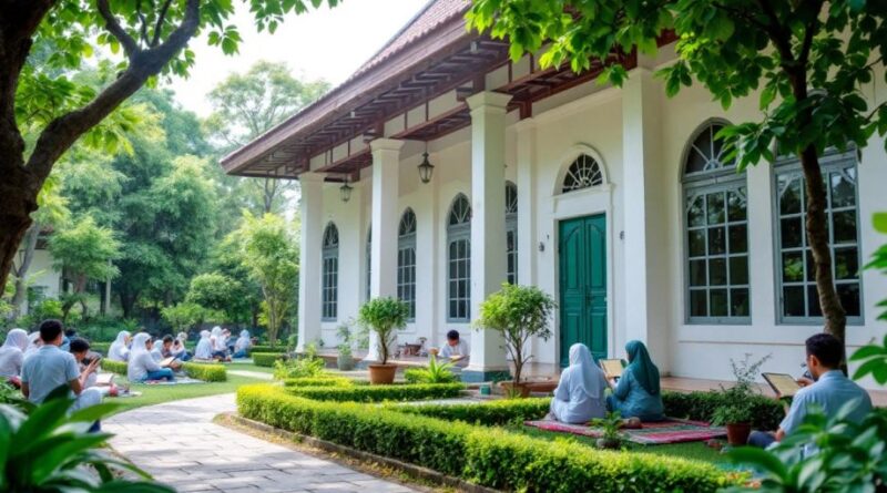 Pondok pesantren dengan siswa menghafal Al-Quran.