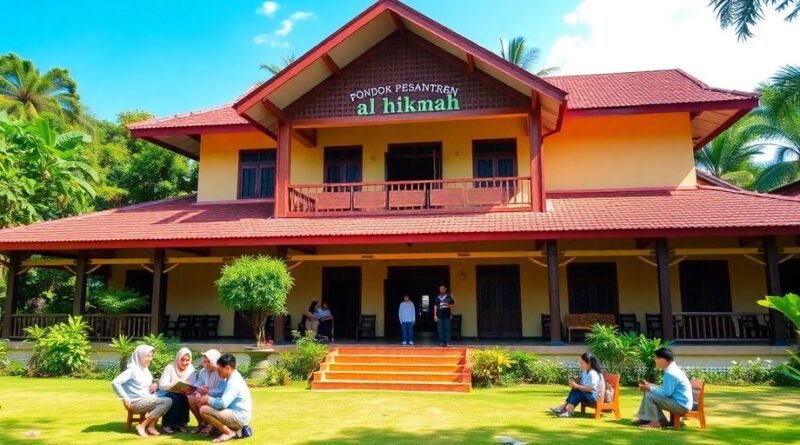 Pondok Pesantren Al Hikmah dengan pelajar belajar di luar.