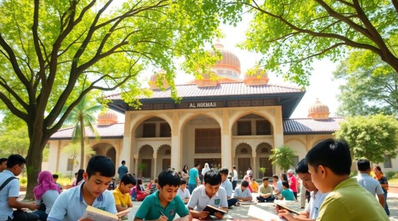 Santri belajar di Ponpes Al Hikmah dengan latar belakang.