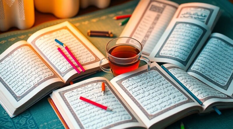 Ruang belajar tenang dengan Al Quran dan buku.